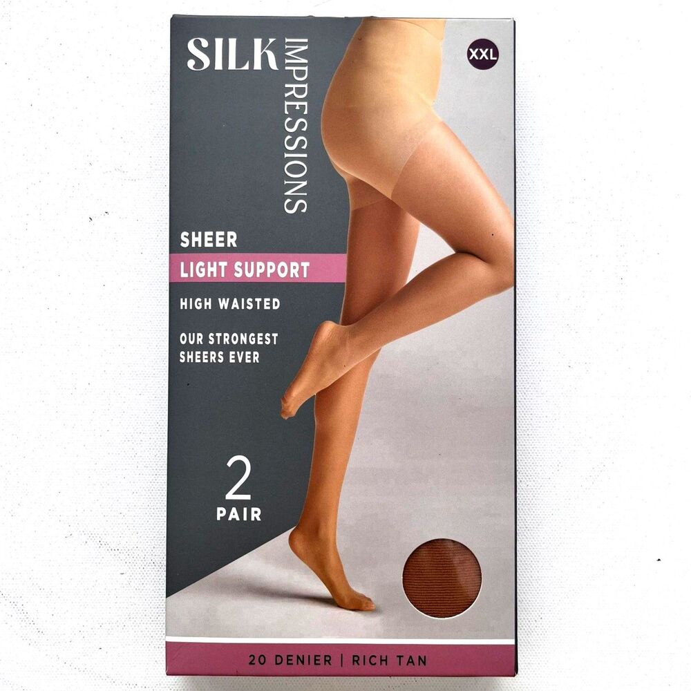 NEW SILK Impressions Rich Tan Sheer Light Support Pantyhose‎ XXL(Rich Tan) 2pr